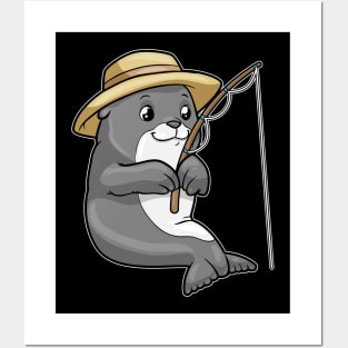 Seal at Fishing with Fishing rod & Hat Posters and Art